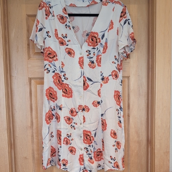 Somedays Lovin Dresses & Skirts - Somedays Lovin White and Orange Floral Buttoned Dress